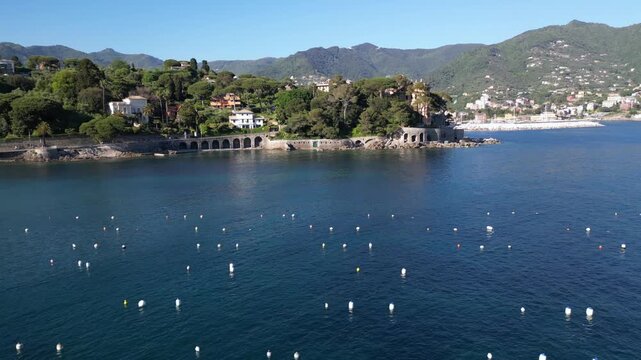 Italy, Genoa - Rapallo is a city on the eastern Liguria Riviera with a bay and a port for boats - a tourist attraction near Portfino and the Cinque Terre - summer destination for holidays
