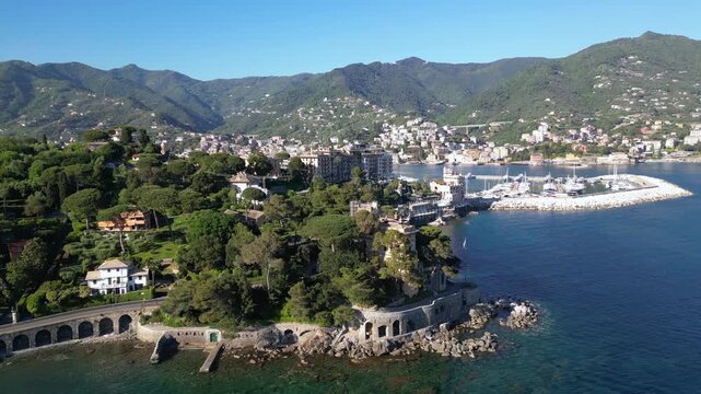 Italy, Genoa - Rapallo is a city on the eastern Liguria Riviera with a bay and a port for boats - a tourist attraction near Portfino and the Cinque Terre - summer destination for holidays
