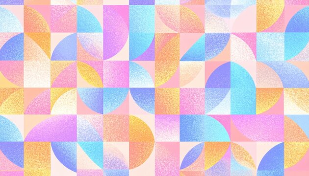 Seamless geometric pattern with risograph effect. Trendy riso graph style. Abstract background with grain texture. 80s style geometric collage. Simple vector pattern. Minimalist retro style texture