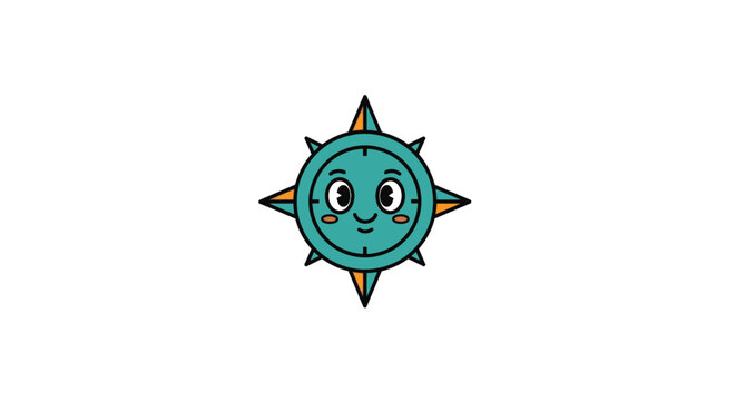 Cute cartoon compass star character for direction and guidance.