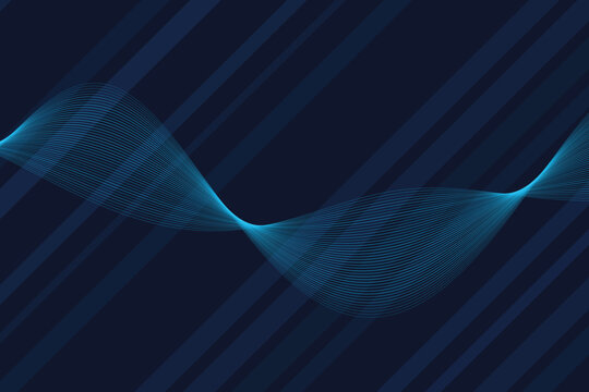 Abstract blue parametric wave on dark striped background, blue wave dark background, striped pattern