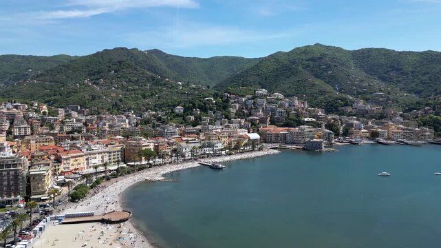 Italy, Genoa - Rapallo is a city on the eastern Liguria Riviera with a bay and a port for boats - a tourist attraction near Portfino and the Cinque Terre - summer destination for holidays
