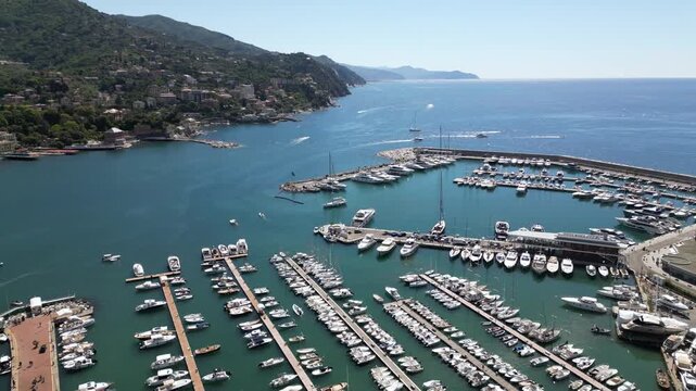 Italy, Genoa - Rapallo is a city on the eastern Liguria Riviera with a bay and a port for boats - a tourist attraction near Portfino and the Cinque Terre - summer destination for holidays
