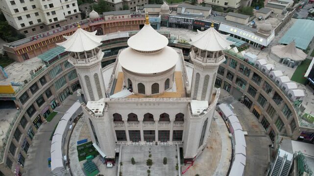 Aerial shot of Fuqiangxiang Mosque in Xining, Qinghai