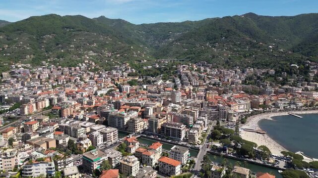 Italy, Genoa - Rapallo is a city on the eastern Liguria Riviera with a bay and a port for boats - a tourist attraction near Portfino and the Cinque Terre - summer destination for holidays
