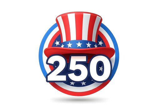 Patriotic 250th anniversary emblem with uncle sam hat