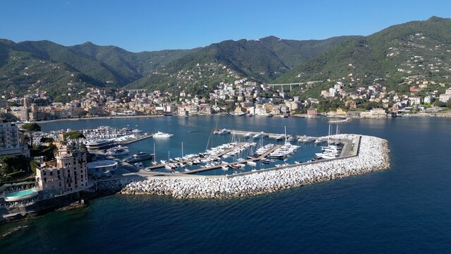 Italy, Genoa - Rapallo is a city on the eastern Liguria Riviera with a bay and a port for boats - a tourist attraction near Portfino and the Cinque Terre - summer destination for holidays
