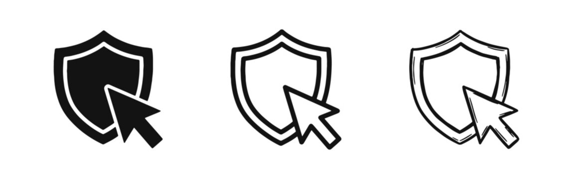 Security Shield with Mouse Cursor Icon - Protective Safety Online Clicking Concept