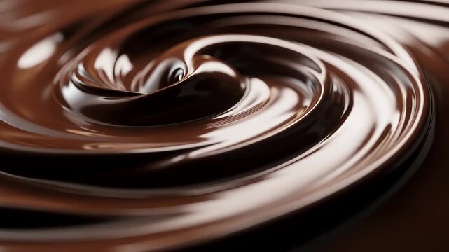 Close up of creamy melted dark chocolate swirl with smooth texture and glossy surface