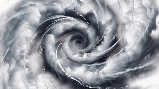 Powerful storm vortex swirling dark and light clouds with dynamic motion and intense weather energy