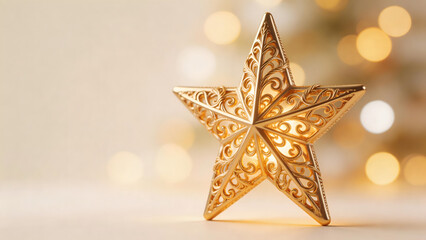 Fototapeta premium Golden star ornament with bokeh lights