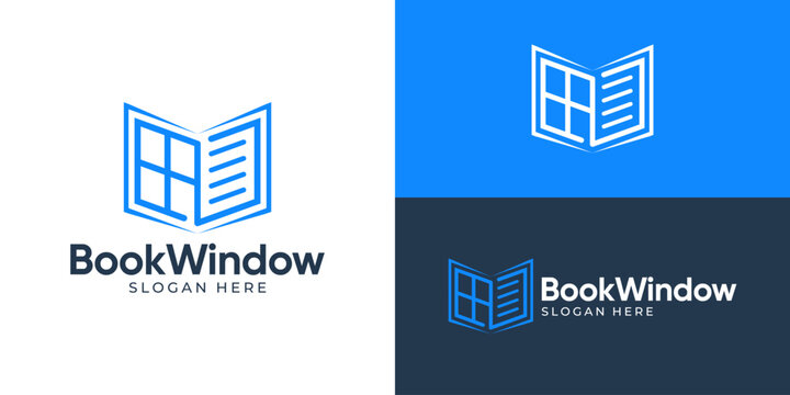 Creative simple book window logo template. Abstract window with open book symbol logo design vector illustration.