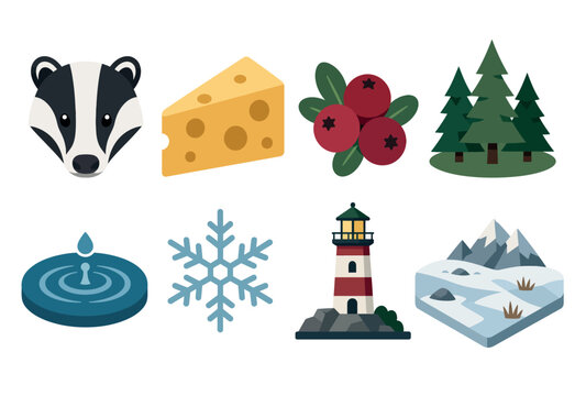 Winter icons set with animal.