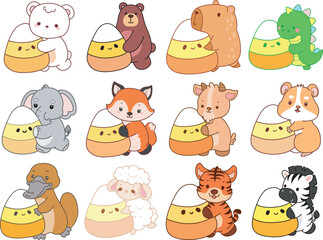 Fototapeta premium Cute wild animal elements icon. Fluffy pet stickers. Animals 