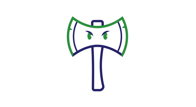 Angry green double-headed battle axe cartoon character.