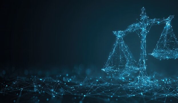 Abstract digital scales of justice, symbolizing legal concepts in technology