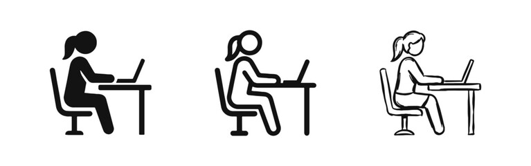 Fototapeta premium Remote Working Woman at Computer Desk Icon Set