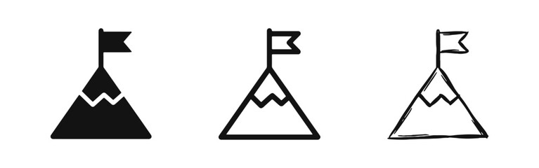Achievement Success Mountain Peak with Flag Icon Set © drawing lines