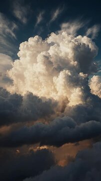 Nuvens din&acirc;micas ao p&ocirc;r do sol acima do c&eacute;u com fundo de timelapse de n&eacute;voa m&iacute;stica.