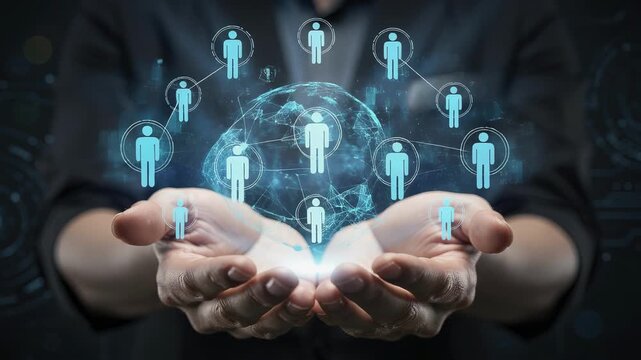 Digital social network connection with global communication and teamwork in virtual space
