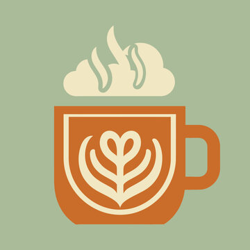 Brown coffee mug with heart design.