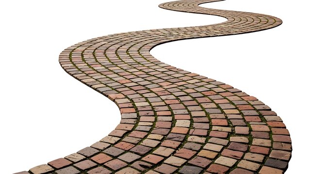 A winding brick pathway curving into the distance on a clean white background, symbolizing the journey of life, future aspirations, and the many choices we encounter along the way