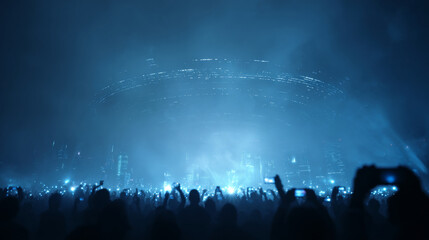 Obraz premium Crowd at futuristic concert with blue lights