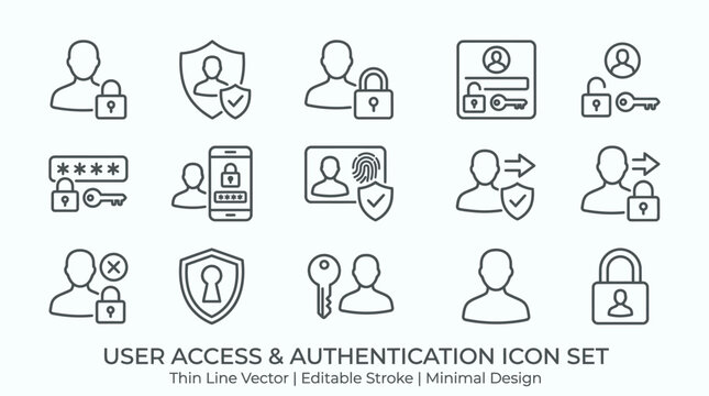 User Access Authentication Security Icon Set Minimal Design.