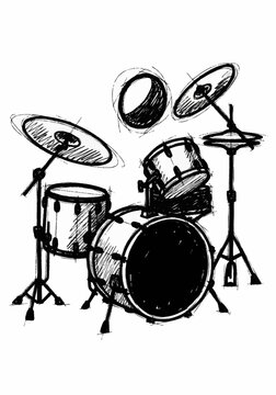 Drum set with cymbals and bass drum.