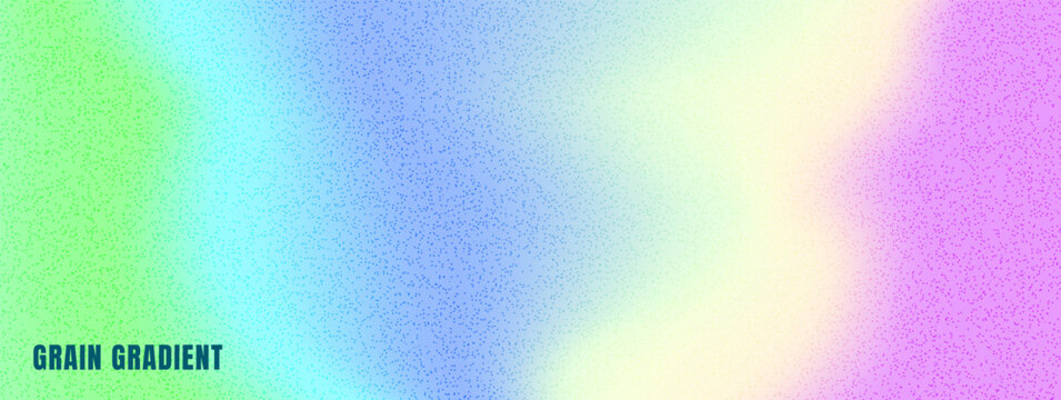Rainbow texture with aurora gradient for poster banner. Dreamy iridescent rainbow blur and grainy texture in soft pastel point. Vector hologram backdrop with pink green and purple bg.