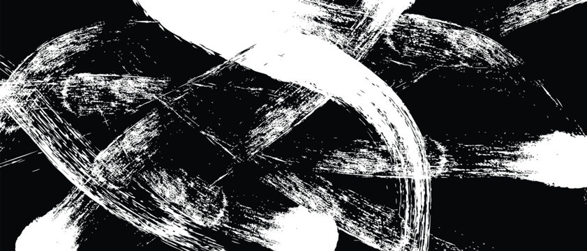 Black and White Abstract Grunge Background with Bold Dry Brush Strokes,