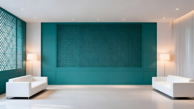 Modern living room interior with teal wall
