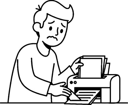 Frustrated person dealing with paper jam in printer.