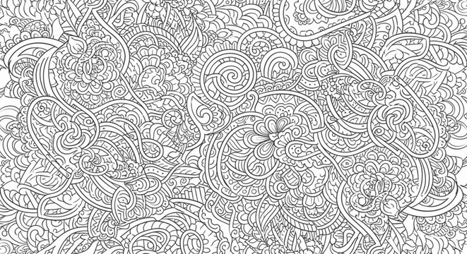 Intricate abstract doodle pattern with swirling shapes line art.