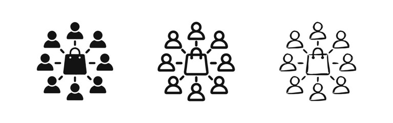 Fototapeta premium Customer Retargeting Icon Set - Consumer Base Around Shopping Bag Symbols