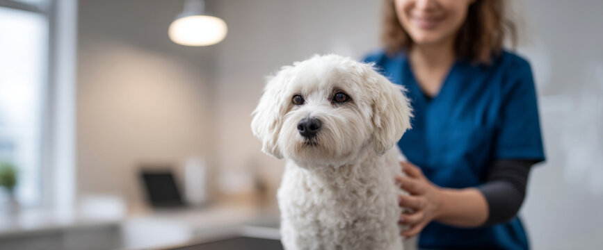 Small white dog at veterinary clinic