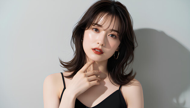 おしゃれなカットモデル女性の美容ポートレート (Soft Radiance Portrait Series)
