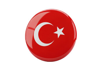 Obraz premium 3d render of a glossy round badge with the flag of turkey isolated on transparent background