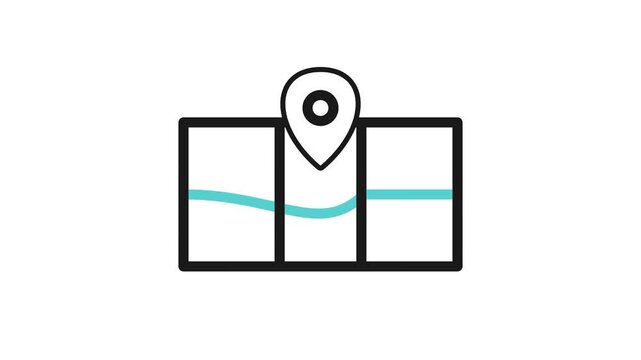Folded Map Location Icon Animation with GPS Pin on Minimal Background