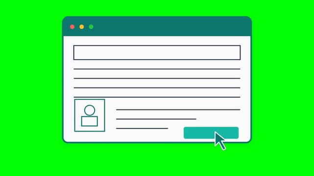 Animated Online Registration Form Interface with Cursor Click on Green Screen Background