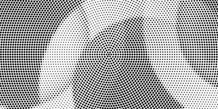 Halftone radial split gradient pattern, black dots forming dynamic center fade, minimal abstract geometric texture perfect for visual layout