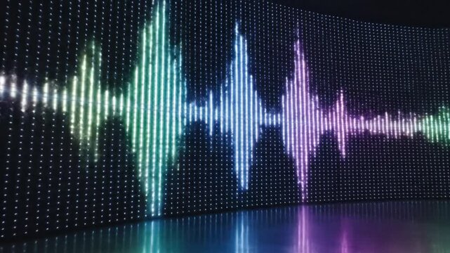 Abstract digital audio waveform displaying colorful sound visualization