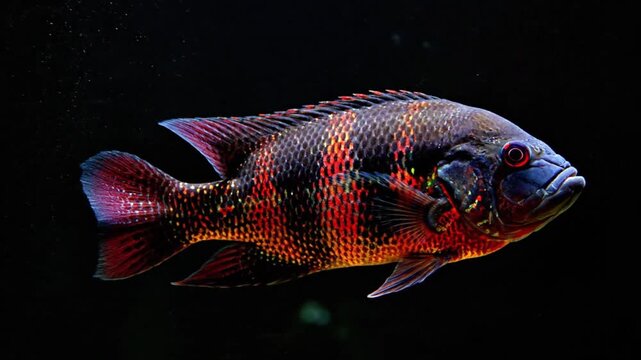 Tropical cichlid fish swimming, underwater wildlife.