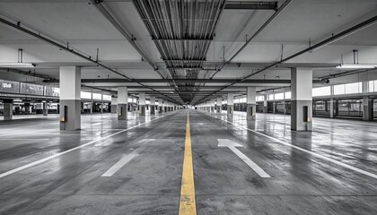Obraz premium Empty Parking Garage with Yellow Line.