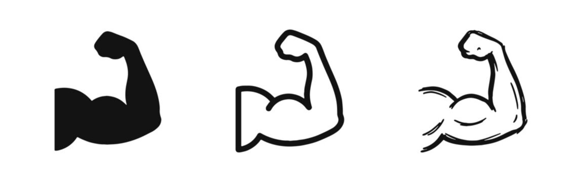 Muscle Power Icon Set - Strong Arm Bicep Flex Symbols