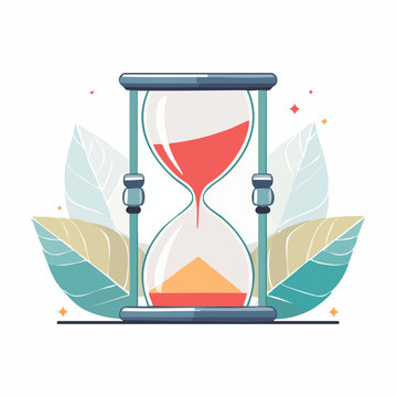 Hourglass with flowing sand and leaves