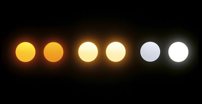 Abstract kelvin scale indicator with yellow to blue glowing spheres.