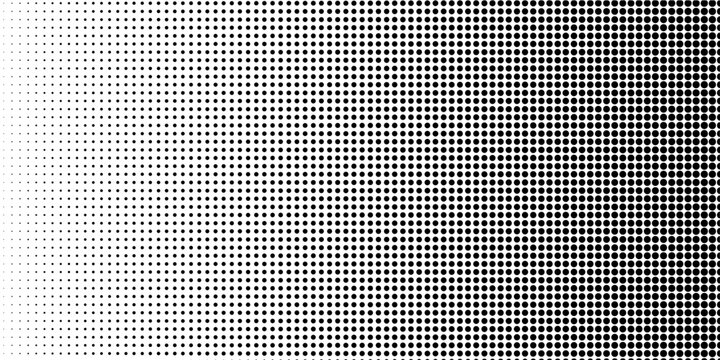 Dotted halftone gradient texture. Fading polka dot background. Repeated dots gradation pattern. Black vanishing comic pop art overlay backdrop. Halftone raster effect wallpaper. Vector Ilustration