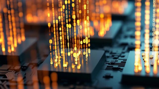 Abstract Technology Glow Digital Data Flow, Circuit Board Processing, Electronic Network Core