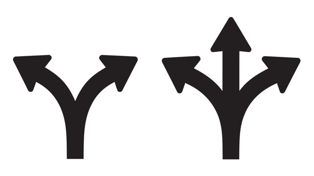 Black Arrows Pointing in Multiple Directions for Navigation & Decision Making